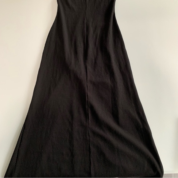Reformation Hilo Knit Halter Tie Neck Midi Slit Cut Black Rib Faux Wrap Dress XS - Picture 11 of 14